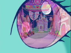 Size: 640x480 | Tagged: safe, screencap, minty, g3, positively pink, celebration castle, close-up, eye, pink, reflection