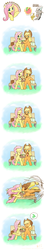 Size: 1181x6732 | Tagged: safe, artist:howxu, applejack, discord, fluttershy, draconequus, earth pony, pegasus, pony, worm, g4, apple, chinese, comic, food, prank, prankstershy