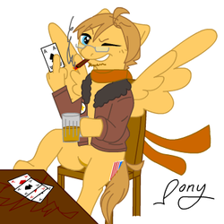 Size: 350x350 | Tagged: safe, card, card game, cigar, clothes, crossover, finger, glasses, hetalia, jacket, johnny five aces, parody, ponified, sitting, table, united states, wink, zybourne clock