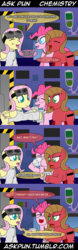 Size: 600x1913 | Tagged: safe, artist:ladyanidraws, fluttershy, pinkie pie, oc, oc:pun, ask pun, g4, chemistry, comic, dr adorable, joke, pinkie pie solutions, tumblr