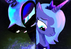 Size: 1074x744 | Tagged: safe, artist:atomicwarpin, nightmare moon, princess luna, g4, duality, duo