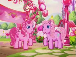 Size: 640x480 | Tagged: safe, screencap, minty, pinkie pie (g3), g3, positively pink, balloon, party cake place, pink, pink minty