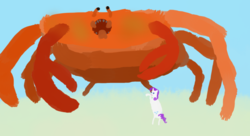 Size: 888x482 | Tagged: safe, artist:elnachato, rarity, crab, giant crab, g4, fight, rarity fighting a giant crab