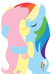 Size: 1024x1426 | Tagged: safe, artist:fanime1, fluttershy, rainbow dash, pegasus, pony, g4, cutie mark, eyes closed, female, hooves, hug, kissing, lesbian, lineless, mare, minimalist, ship:flutterdash, shipping, simple background, white background, wings