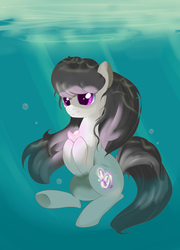 Size: 2300x3200 | Tagged: safe, artist:fikakorv, octavia melody, earth pony, pony, g4, female, glowing, heart, solo, underwater