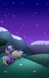 Size: 1600x2520 | Tagged: safe, artist:shrineheart, oc, oc only, pony, unicorn, cute, drawing, looking up, night, prone, scroll, sky, smiling, star cluster, stars