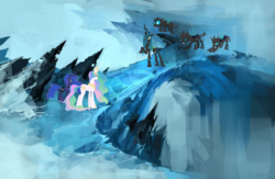 Size: 1680x1092 | Tagged: artist needed, source needed, safe, princess celestia, princess luna, queen chrysalis, changeling, g4, 1000 years in photoshop