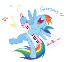 Size: 2423x2104 | Tagged: safe, artist:redapropos, rainbow dash, pegasus, pony, g4, female, keytar, mare, musical instrument, simple background, solo, transparent background, vector