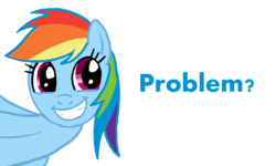 Size: 1500x900 | Tagged: safe, artist:redapropos, rainbow dash, pegasus, pony, g4, female, grin, mare, problem, reaction image, simple background, smiling, solo, transparent background