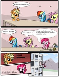 Size: 680x891 | Tagged: safe, fluttershy, pinkie pie, rainbow dash, g4, defenestration, dumb attempt, employer meme, exploitable meme, hejibits, meme