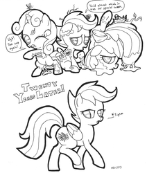 Size: 849x1000 | Tagged: safe, artist:abronyaccount, apple bloom, scootaloo, sweetie belle, pony, g4, cutie mark crusaders, messy, monochrome, sap