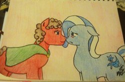 Size: 1024x676 | Tagged: safe, artist:kaz115836, trixie, oc, g4, blushing, canon x oc, female, male, photo, shipping, straight