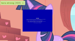 Size: 756x420 | Tagged: safe, twilight sparkle, pony, g4, 404, blue screen of death, exploitable meme, female, http status code, meme, solo, tags