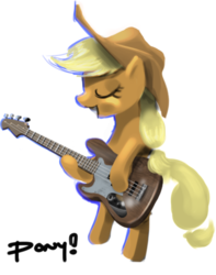 Size: 400x507 | Tagged: safe, artist:ponyrake, applejack, earth pony, pony, g4, bipedal, eyes closed, female, guitar, musical instrument, simple background, solo