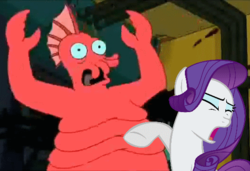 Size: 526x360 | Tagged: safe, rarity, g4, futurama, male, rarity fighting a giant crab, zoidberg