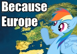 Size: 512x360 | Tagged: safe, rainbow dash, g4, europe, image macro, map, reaction image, shrug, wat