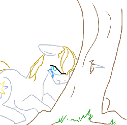 Size: 599x593 | Tagged: safe, artist:weaver, prince blueblood, pony, g4, blueabuse, crying, gif, male, non-animated gif, shel silverstein, simple background, solo, stuck, tree, white background