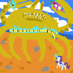 Size: 500x500 | Tagged: safe, artist:devi, rarity, spike, crab, g4, fight, rarity fighting a giant crab
