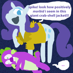 Size: 500x500 | Tagged: safe, artist:devi, rarity, spike, g4, fashion, rarity fighting a giant crab