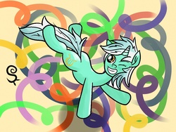 Size: 1024x768 | Tagged: safe, artist:shinkuma, lyra heartstrings, pony, unicorn, g4, abstract background, female, mare, one eye closed, smiling, solo, wink