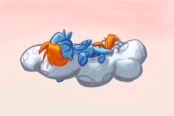 Size: 1200x800 | Tagged: safe, artist:weedgoku1488, rainbow dash, pony, g4, cloud, female, sleeping, solo