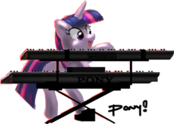 Size: 400x287 | Tagged: safe, artist:ponyrake, twilight sparkle, pony, g4, bipedal, cute, female, keyboard, musical instrument, open mouth, simple background, smiling, solo, synthesizer, transparent background
