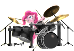 Size: 600x416 | Tagged: safe, artist:ponyrake, pinkie pie, earth pony, pony, g4, drums, musical instrument, solo