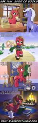 Size: 600x1911 | Tagged: safe, artist:muffinshire, oc, oc only, oc:pun, ask pun, book, clothes, comic, fire, hot chocolate, reading, scarf, snow, tumblr