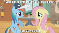 Size: 853x480 | Tagged: safe, fluttershy, rainbow dash, g4, female, i would do anything for love, image macro, lesbian, meat loaf, ship:flutterdash, shipping, song reference