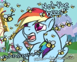 Size: 768x615 | Tagged: safe, artist:jazizard, rainbow dash, bee, pegasus, pony, g4, female, mare, nicolas cage, not the bees, scared, the wicker man