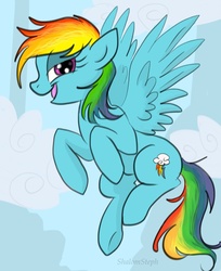 Size: 938x1152 | Tagged: safe, artist:shalomsteph, rainbow dash, pony, g4, female, flying, solo