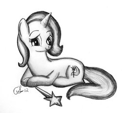 Size: 900x836 | Tagged: safe, artist:flutteryay56, trixie, g4, monochrome, smiling, traditional art, wand