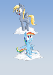 Size: 2480x3508 | Tagged: safe, artist:voids-edge, derpy hooves, rainbow dash, pegasus, pony, g4, cloud, duo, female, mare