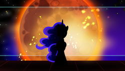 Size: 1366x768 | Tagged: safe, artist:pixelkitties, princess luna, pony, g4, female, parody, silhouette, solo, sunshine