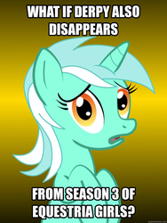 Size: 625x833 | Tagged: safe, derpy hooves, lyra heartstrings, pony, equestria girls, g4, conspiracy lyra, derpygate, exploitable meme, meme