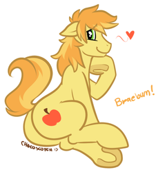 Size: 600x664 | Tagged: dead source, safe, artist:chocoscotch, artist:kure, braeburn, earth pony, pony, g4, butt, heart, hooves, male, plot, simple background, smiling, stallion, white background