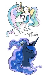 Size: 1024x1650 | Tagged: safe, artist:discommunicator, princess celestia, princess luna, g4, alternate hairstyle, drink, high ponytail, ponytail