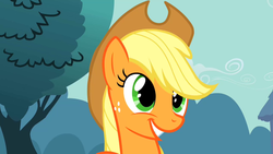 Size: 1280x720 | Tagged: safe, screencap, applejack, earth pony, pony, g4, my little pony: friendship is magic, the last roundup, cute, female, happy, mare, smiling, solo