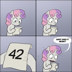 Size: 1280x1280 | Tagged: safe, artist:lemondevil, sweetie belle, g4, 42, exploitable meme, hitchhiker's guide to the galaxy, meme, sweetie's note meme, text