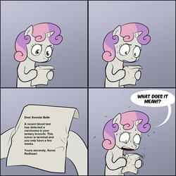 Size: 1280x1280 | Tagged: safe, nurse redheart, sweetie belle, g4, cancer, exploitable meme, meme, sweetie's note meme, text