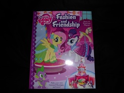 Size: 4608x3456 | Tagged: safe, fluttershy, rarity, spike, g4, book, fashion and friendship, merchandise, papercraft