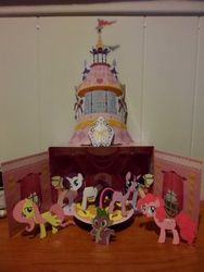Size: 3456x4608 | Tagged: safe, fluttershy, pinkie pie, rarity, spike, twilight sparkle, g4, carousel boutique, fashion and friendship, irl, mannequin, merchandise, papercraft, photo