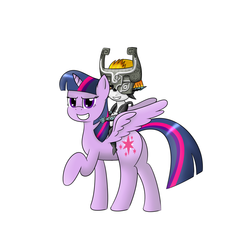 Size: 1200x1200 | Tagged: safe, artist:pvryohei, twilight sparkle, alicorn, pony, g4, crossover, female, mare, midna, pun, riding, the legend of zelda, the legend of zelda: twilight princess, twilight sparkle (alicorn)