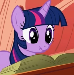 Size: 477x478 | Tagged: safe, screencap, twilight sparkle, pony, unicorn, g4, look before you sleep, my little pony: friendship is magic, book, cropped, female, golden oaks library, mare, scrunchy face, solo, unicorn twilight