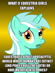 Size: 625x833 | Tagged: safe, lyra heartstrings, pony, equestria girls, g4, conspiracy lyra, exploitable meme, meme, post-apocalyptic