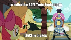 Size: 1440x808 | Tagged: safe, apple bloom, applejack, g4, my little pony: friendship is magic, one bad apple, image macro, rape train