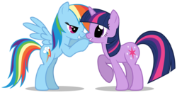 Size: 2800x1500 | Tagged: safe, artist:mixermike622, rainbow dash, twilight sparkle, pegasus, pony, unicorn, g4, female, lesbian, mare, ship:twidash, shipping, simple background, transparent, transparent background, unicorn twilight, vector