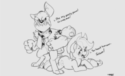Size: 2000x1218 | Tagged: safe, artist:boreddrawfag, applejack, rover, g4, angry, applerover, crack shipping, cuckolding, dialogue, lineart, looking at you