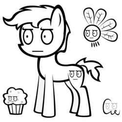 Size: 800x801 | Tagged: safe, artist:cogweaver, parasprite, look of disapproval, muffin, random pony, reaction image