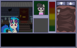 Size: 322x202 | Tagged: safe, artist:herooftime1000, dj pon-3, octavia melody, vinyl scratch, earth pony, pony, unicorn, octavia in the underworld's cello, g4, adventure, fan game, game, haunted, haunted house, horror, item, key, old design, ship:scratchtavia, this will not end well